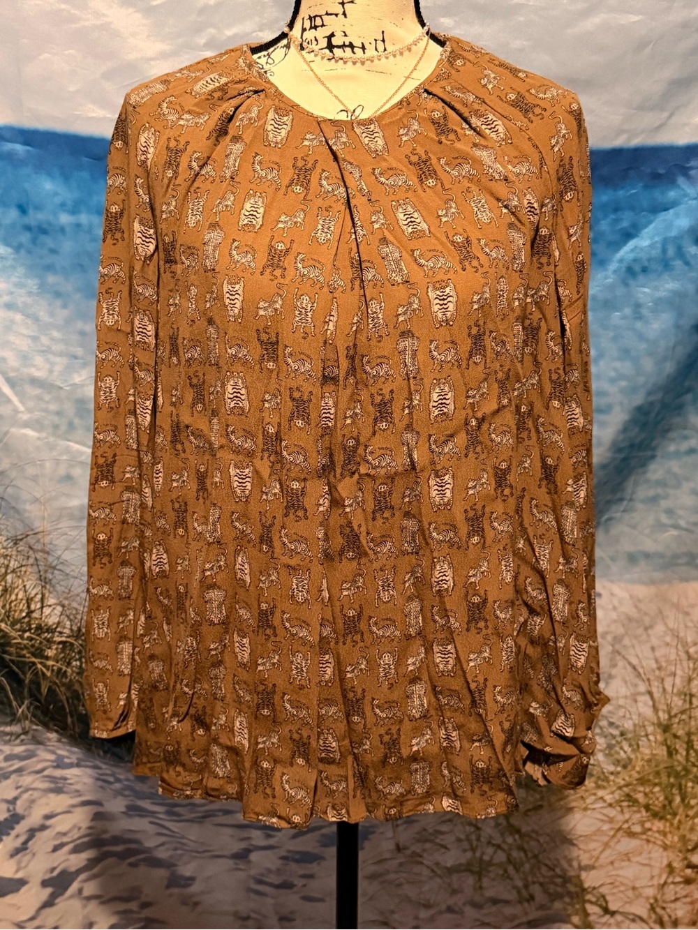 & Other Stories Mustard Animal-Print Long Sleeve Blouse